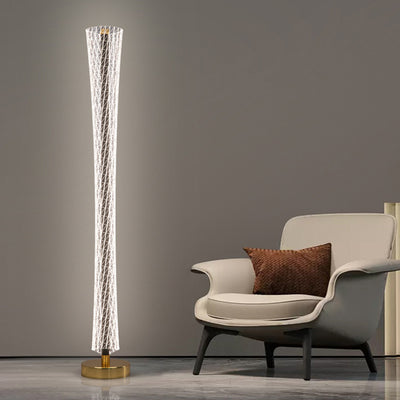 Modern Luxury Aluminum Iron And Acrylic Tower Column LED Standing Floor Lamp For Living Room And Bedroom