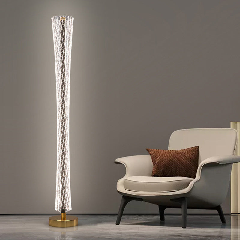 Modern Luxury Aluminum Iron And Acrylic Tower Column LED Standing Floor Lamp For Living Room And Bedroom