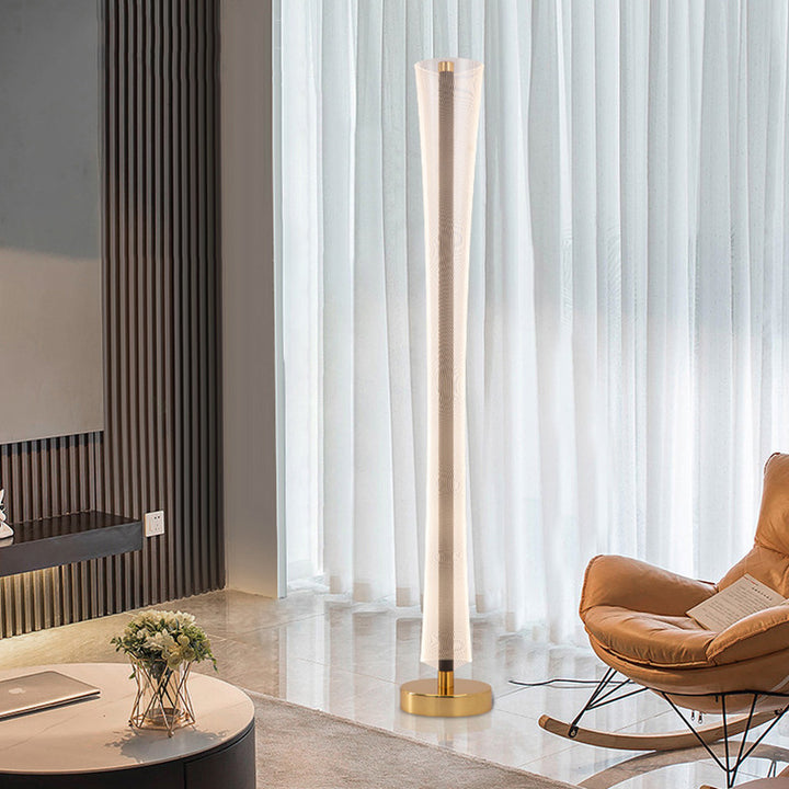Lampadaire moderne en aluminium, fer et acrylique avec colonne LED pour salon et chambre 