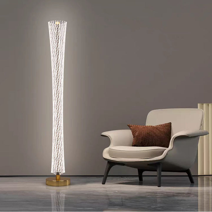 Lampadaire moderne en aluminium, fer et acrylique avec colonne LED pour salon et chambre 