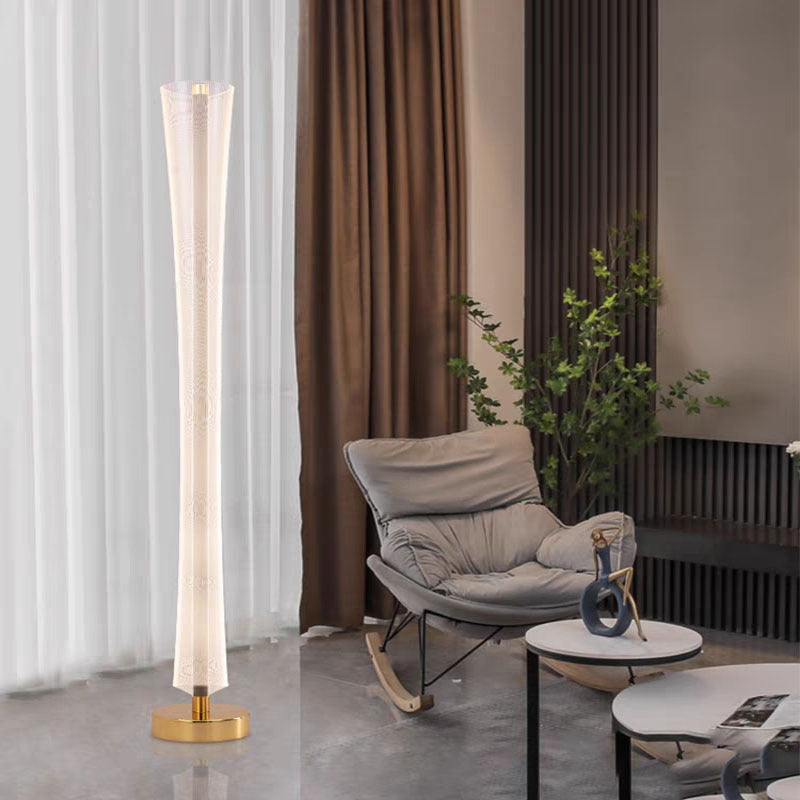 Lampadaire moderne en aluminium, fer et acrylique avec colonne LED pour salon et chambre 