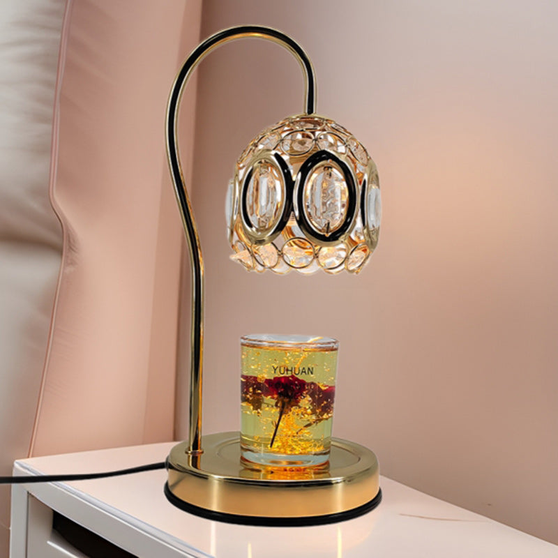 Traditionelle europäische Kristall-Eisen- und Marmor-Tal-Runde 1-Licht-Schmelzwachs-Tischlampe für das Bett 