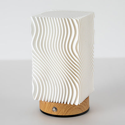 Contemporary Nordic Rechargeable Acrylic Wood Cylinder With Ripple Texture LED Table Lamp Night Light For Bedside