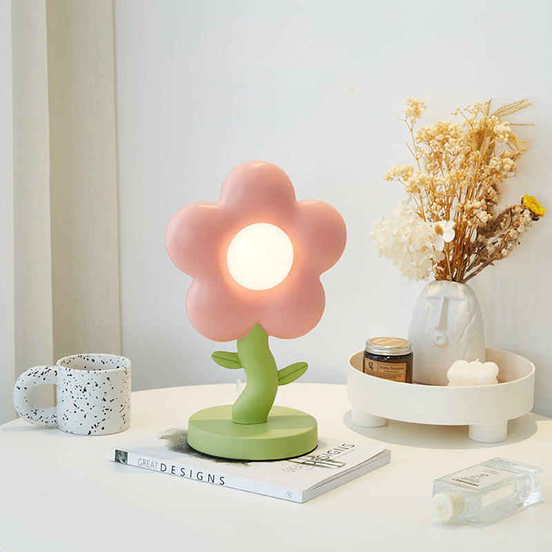 Contemporary Creative USB Kids Resin And Iron Floral LED Table Lamp For Bedroom