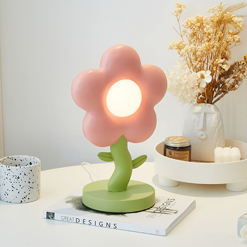Contemporary Creative USB Kids Resin And Iron Floral LED Table Lamp For Bedroom