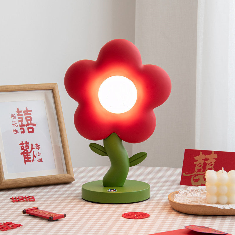 Contemporary Creative USB Kids Resin And Iron Floral LED Table Lamp For Bedroom