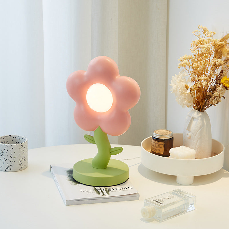 Contemporary Creative USB Kids Resin And Iron Floral LED Table Lamp For Bedroom