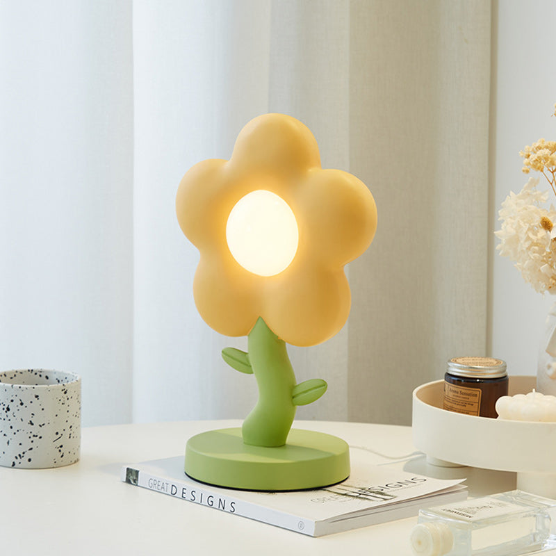 Contemporary Creative USB Kids Resin And Iron Floral LED Table Lamp For Bedroom