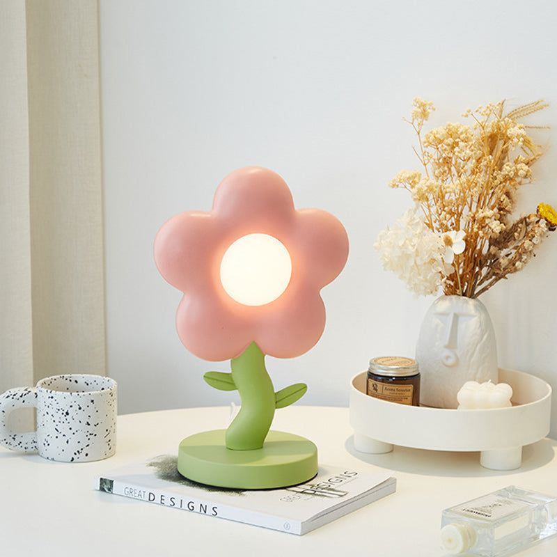 Contemporary Creative USB Kids Resin And Iron Floral LED Table Lamp For Bedroom