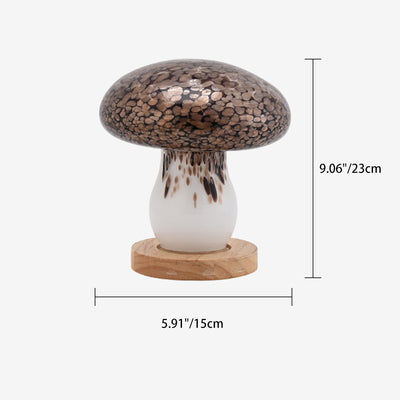 モダンアールデコ充電式ガラス＆ウッドマッシュルームLEDテーブルランプナイトライトベッドルーム用 