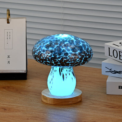 モダンアールデコ充電式ガラス＆ウッドマッシュルームLEDテーブルランプナイトライトベッドルーム用 
