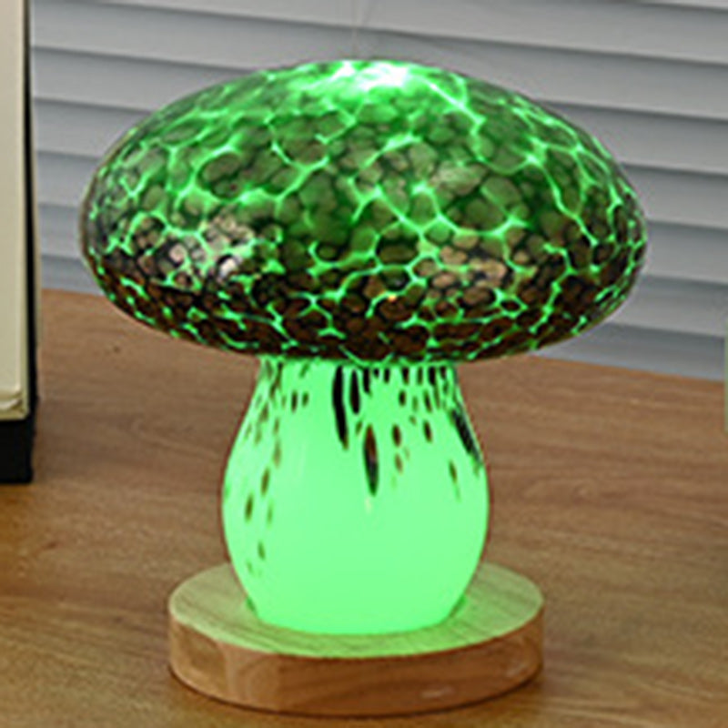 モダンアールデコ充電式ガラス＆ウッドマッシュルームLEDテーブルランプナイトライトベッドルーム用 