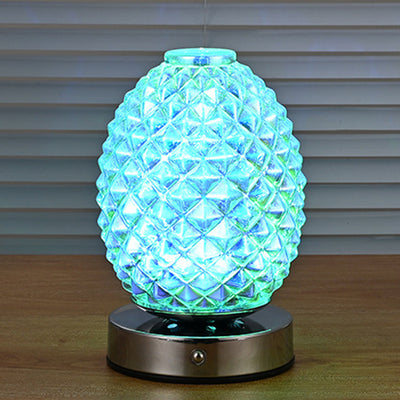 モダンアールデコ充電式ガラス＆メタル球形パイナップルリップルLEDテーブルランプナイトライト寝室用 