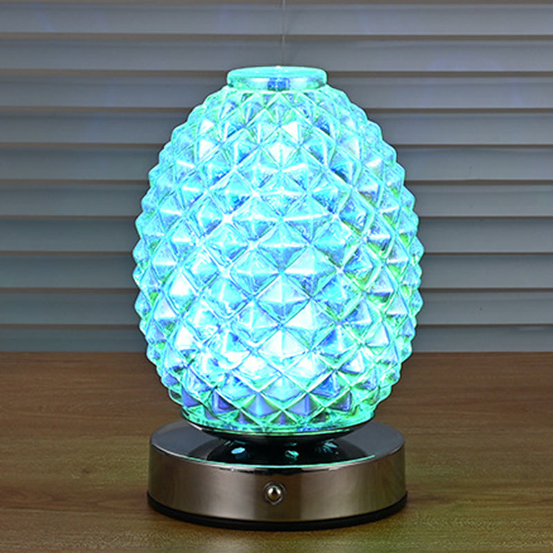 モダンアールデコ充電式ガラス＆メタル球形パイナップルリップルLEDテーブルランプナイトライト寝室用 