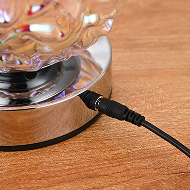 モダンアールデコ充電式ガラス＆メタル球形パイナップルリップルLEDテーブルランプナイトライト寝室用 