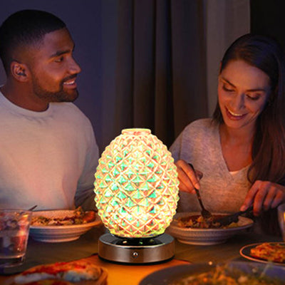 モダンアールデコ充電式ガラス＆メタル球形パイナップルリップルLEDテーブルランプナイトライト寝室用 