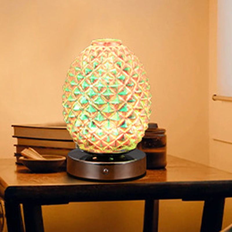 モダンアールデコ充電式ガラス＆メタル球形パイナップルリップルLEDテーブルランプナイトライト寝室用 