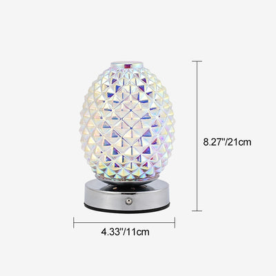 モダンアールデコ充電式ガラス＆メタル球形パイナップルリップルLEDテーブルランプナイトライト寝室用 