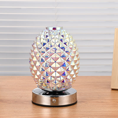 モダンアールデコ充電式ガラス＆メタル球形パイナップルリップルLEDテーブルランプナイトライト寝室用 