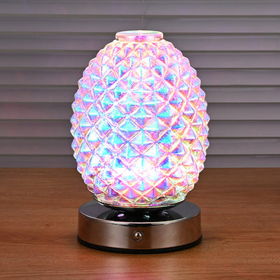 モダンアールデコ充電式ガラス＆メタル球形パイナップルリップルLEDテーブルランプナイトライト寝室用 