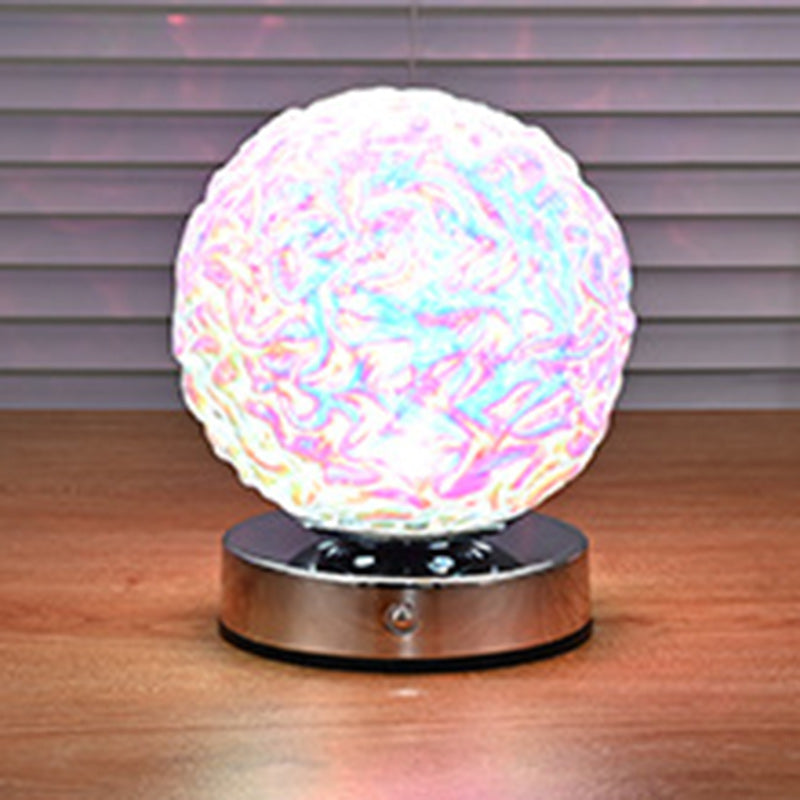 モダンアールデコ充電式ガラス＆メタル球形パイナップルリップルLEDテーブルランプナイトライト寝室用 