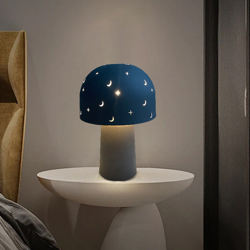 Contemporary Nordic Battery Metal & Glass Hollow Starry Mushroom Dome LED Table Lamp For Bedroom