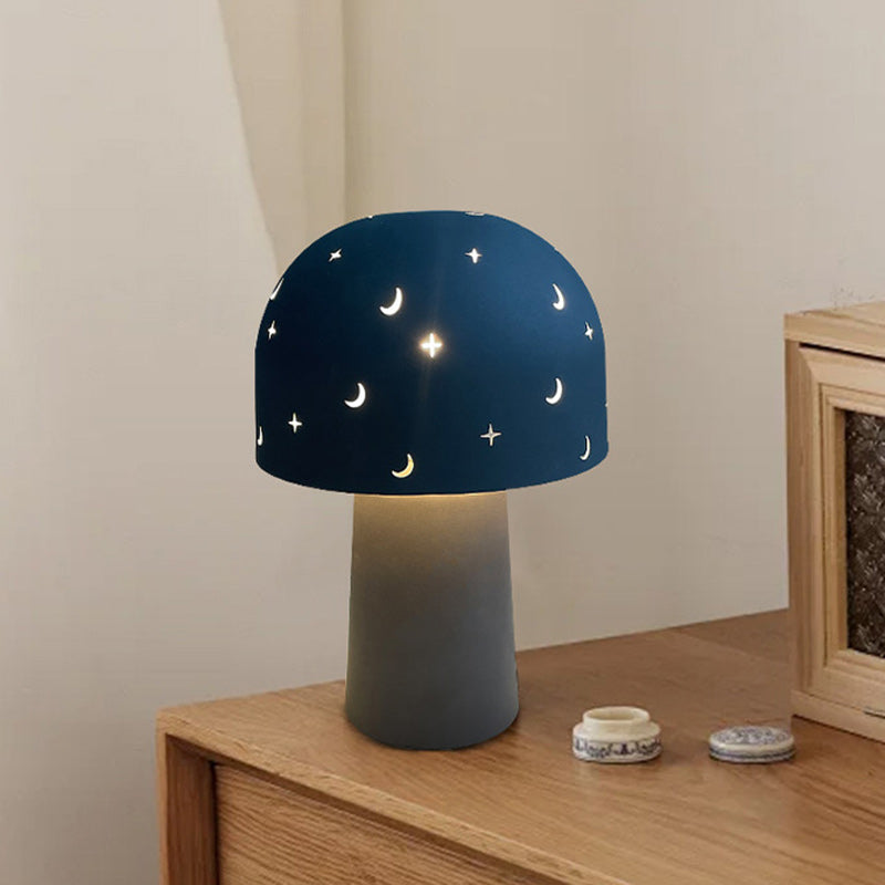 Contemporary Nordic Battery Metal & Glass Hollow Starry Mushroom Dome LED Table Lamp For Bedroom