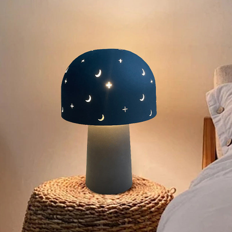 Contemporary Nordic Battery Metal & Glass Hollow Starry Mushroom Dome LED Table Lamp For Bedroom