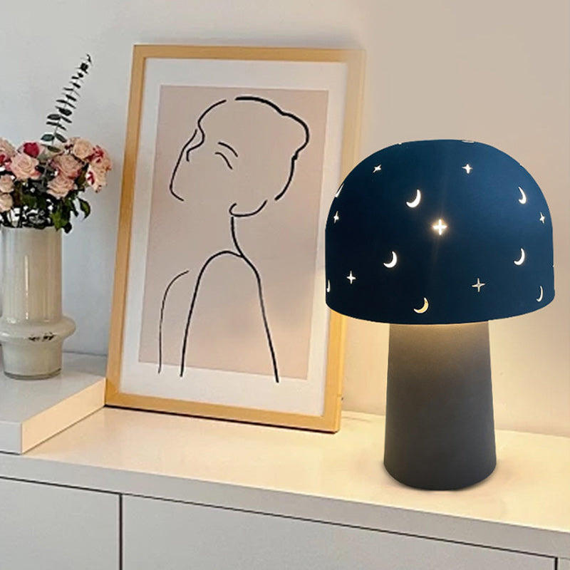 Contemporary Nordic Battery Metal &amp; Glass Hollow Starry Mushroom Dome LED Table Lamp For Bedroom
