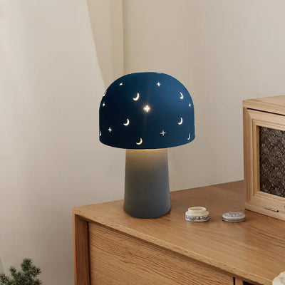 Contemporary Nordic Battery Metal & Glass Hollow Starry Mushroom Dome LED Table Lamp For Bedroom