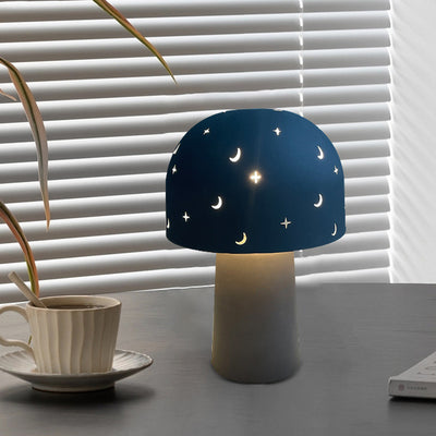 Contemporary Nordic Battery Metal & Glass Hollow Starry Mushroom Dome LED Table Lamp For Bedroom