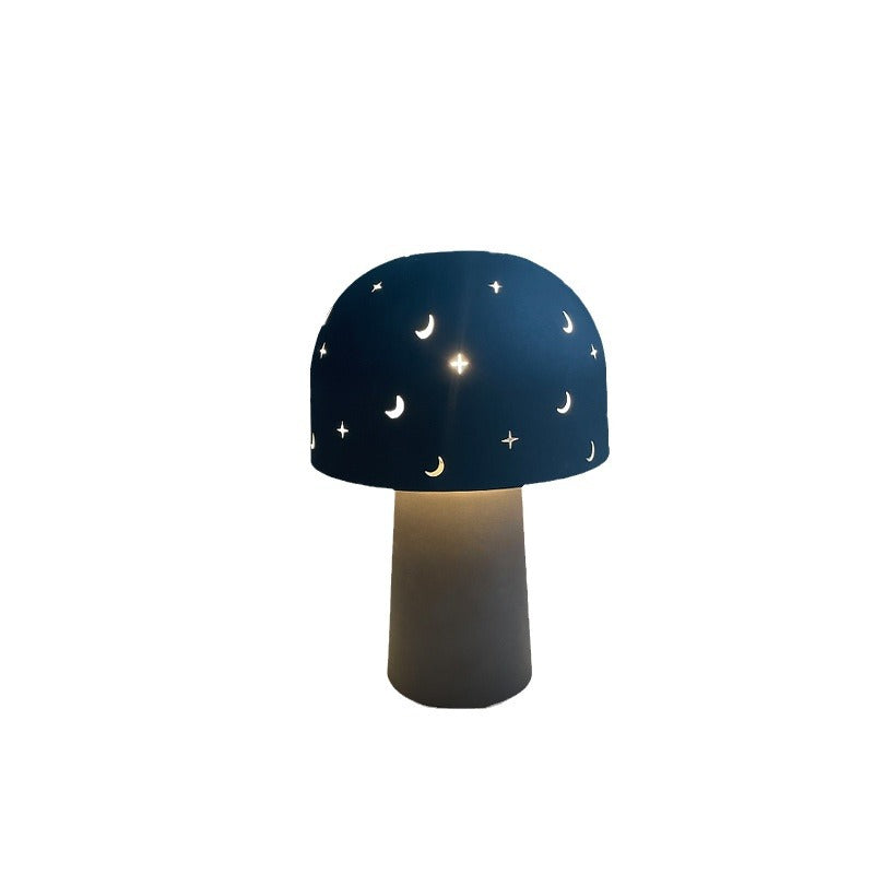 Contemporary Nordic Battery Metal &amp; Glass Hollow Starry Mushroom Dome LED Table Lamp For Bedroom