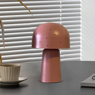 Contemporary Nordic Battery Metal & Glass Hollow Starry Mushroom Dome LED Table Lamp For Bedroom