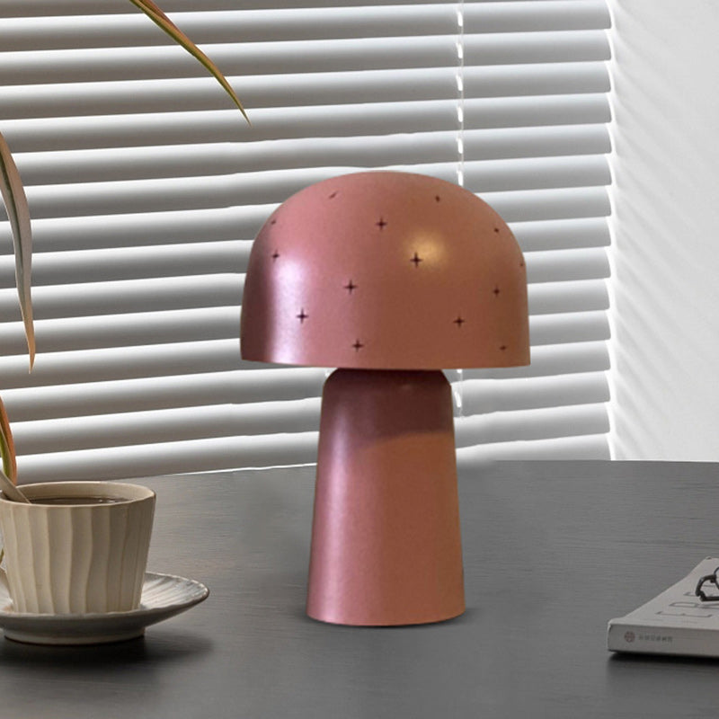 Contemporary Nordic Battery Metal & Glass Hollow Starry Mushroom Dome LED Table Lamp For Bedroom