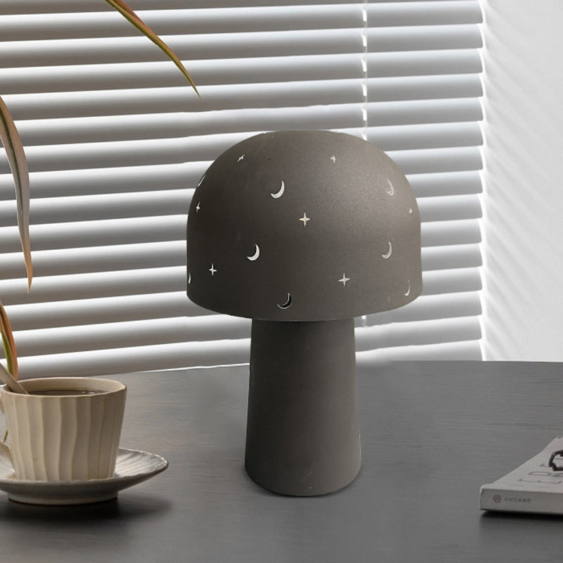 Contemporary Nordic Battery Metal & Glass Hollow Starry Mushroom Dome LED Table Lamp For Bedroom