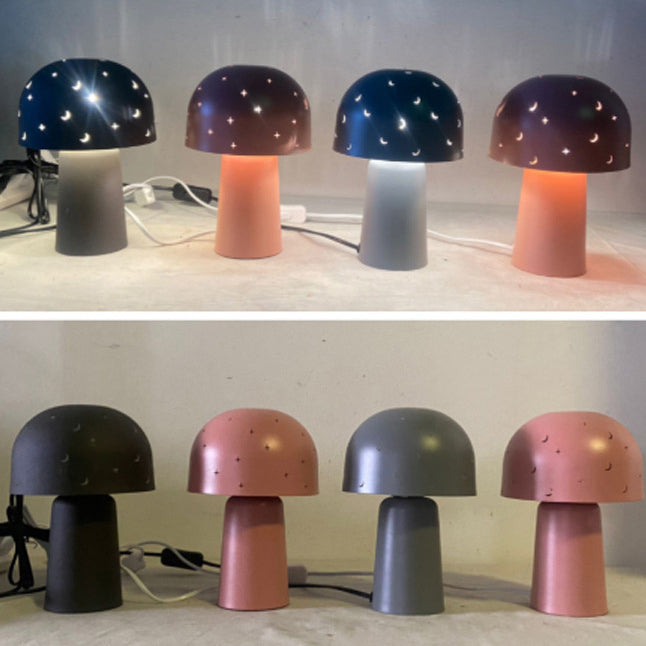 Contemporary Nordic Battery Metal & Glass Hollow Starry Mushroom Dome LED Table Lamp For Bedroom