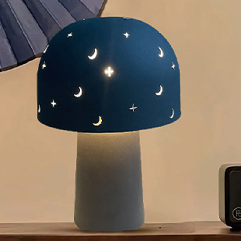 Contemporary Nordic Battery Metal & Glass Hollow Starry Mushroom Dome LED Table Lamp For Bedroom