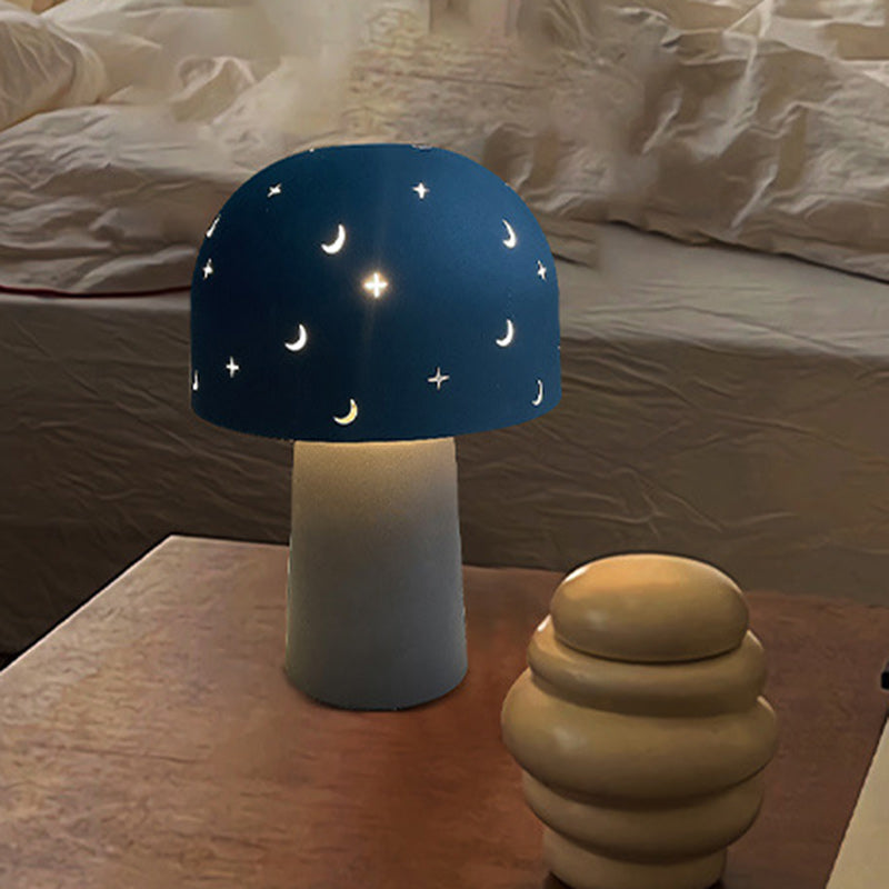 Contemporary Nordic Battery Metal & Glass Hollow Starry Mushroom Dome LED Table Lamp For Bedroom