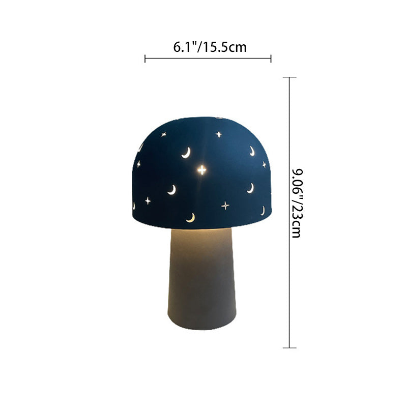 Contemporary Nordic Battery Metal & Glass Hollow Starry Mushroom Dome LED Table Lamp For Bedroom