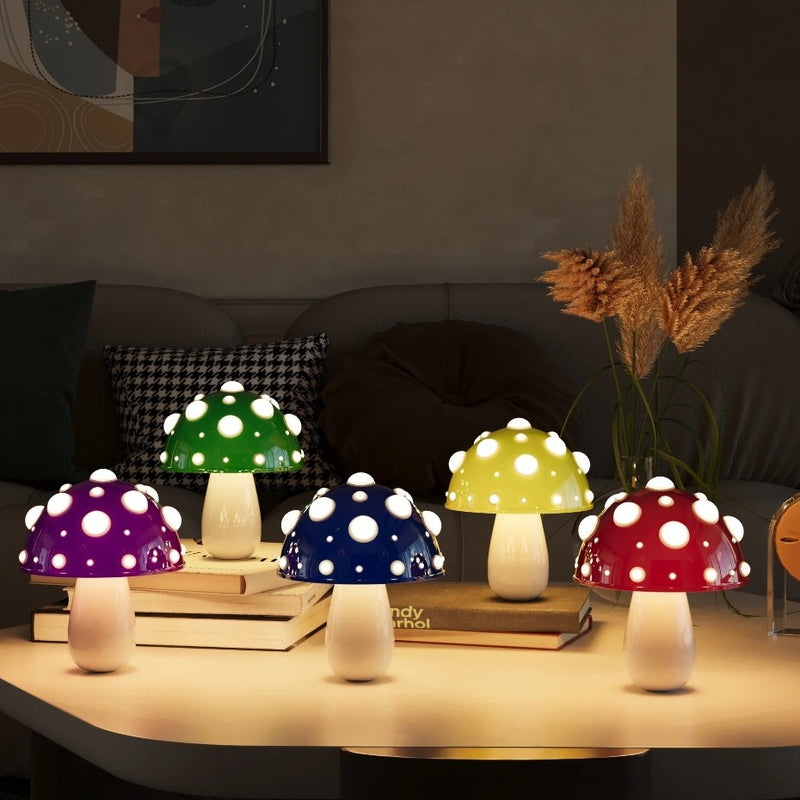モダンアールデコ充電式アイアン＆PCマッシュルームLEDテーブルランプナイトライトベッドルーム用 