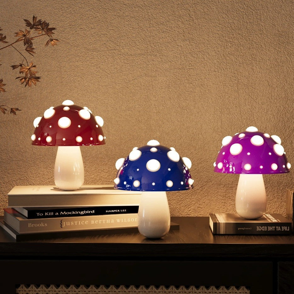 Modern Art Deco Rechargeable Iron &amp; PC Mushroom LED Table Lamp Night Light For Bedroom