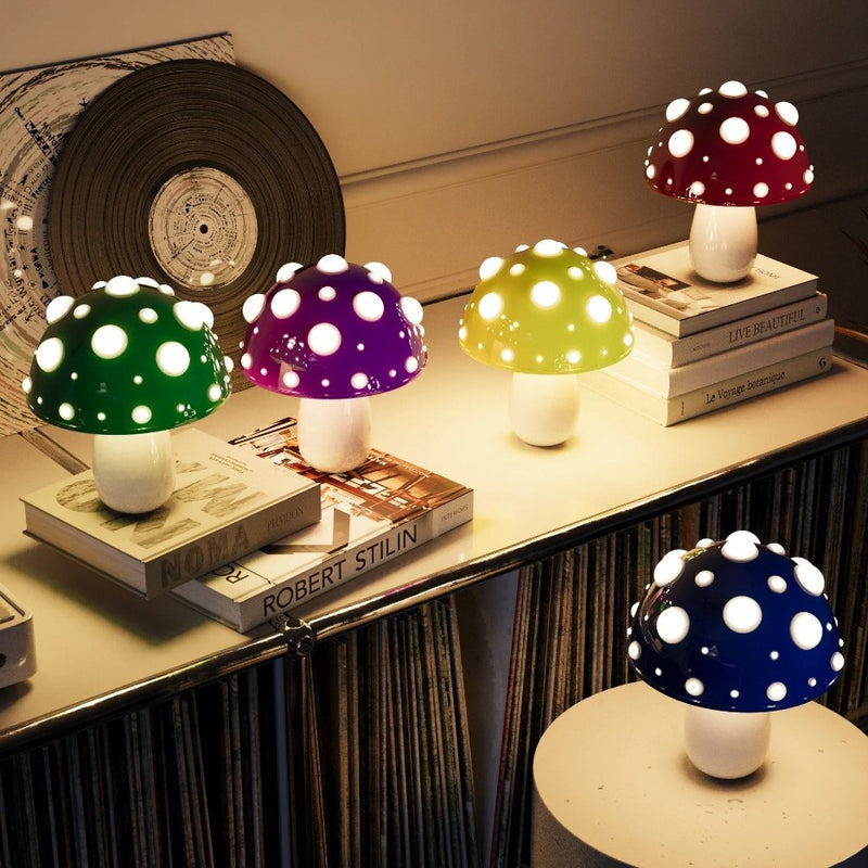 モダンアールデコ充電式アイアン＆PCマッシュルームLEDテーブルランプナイトライトベッドルーム用 