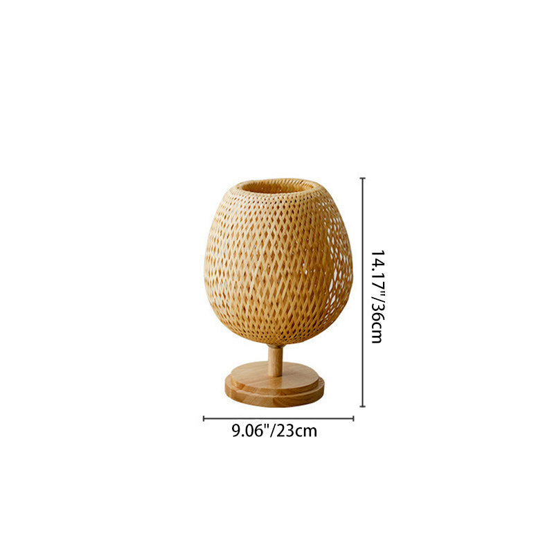 Traditionelle japanische Weben Bambus Holz &amp; Metall Oval 1-Licht Tischlampe für Schlafzimmer &amp; Esszimmer 