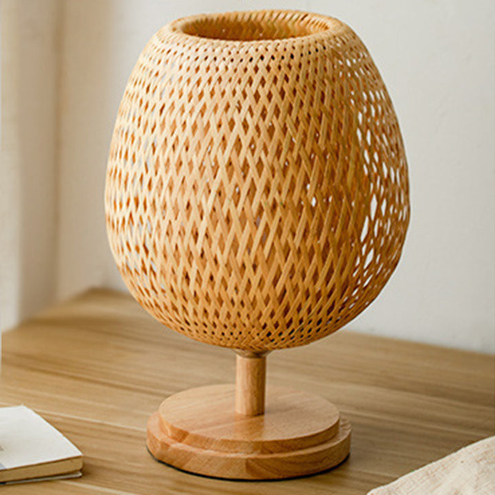 Traditionelle japanische Weben Bambus Holz &amp; Metall Oval 1-Licht Tischlampe für Schlafzimmer &amp; Esszimmer 