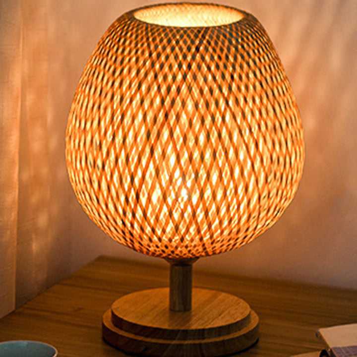 Traditionelle japanische Weben Bambus Holz &amp; Metall Oval 1-Licht Tischlampe für Schlafzimmer &amp; Esszimmer 