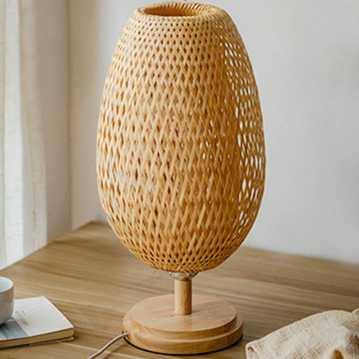 Traditionelle japanische Weben Bambus Holz &amp; Metall Oval 1-Licht Tischlampe für Schlafzimmer &amp; Esszimmer 