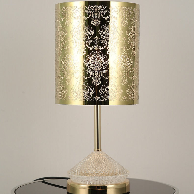 Modern Transitional Metal Stainless Steel &amp; Acrylic Pillar With Forest Roman Pattern 1-Light LED Table Lamp For Bedroom &amp; Study