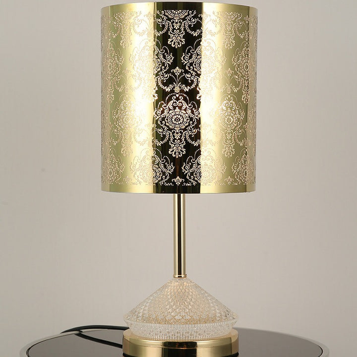 Modern Transitional Metal Stainless Steel &amp; Acrylic Pillar With Forest Roman Pattern 1-Light LED Table Lamp For Bedroom &amp; Study