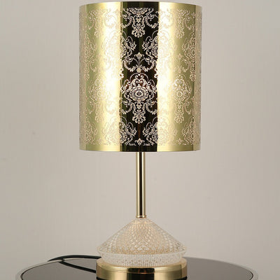 Modern Transitional Metal Stainless Steel & Acrylic Pillar With Forest Roman Pattern 1-Light LED Table Lamp For Bedroom & Study