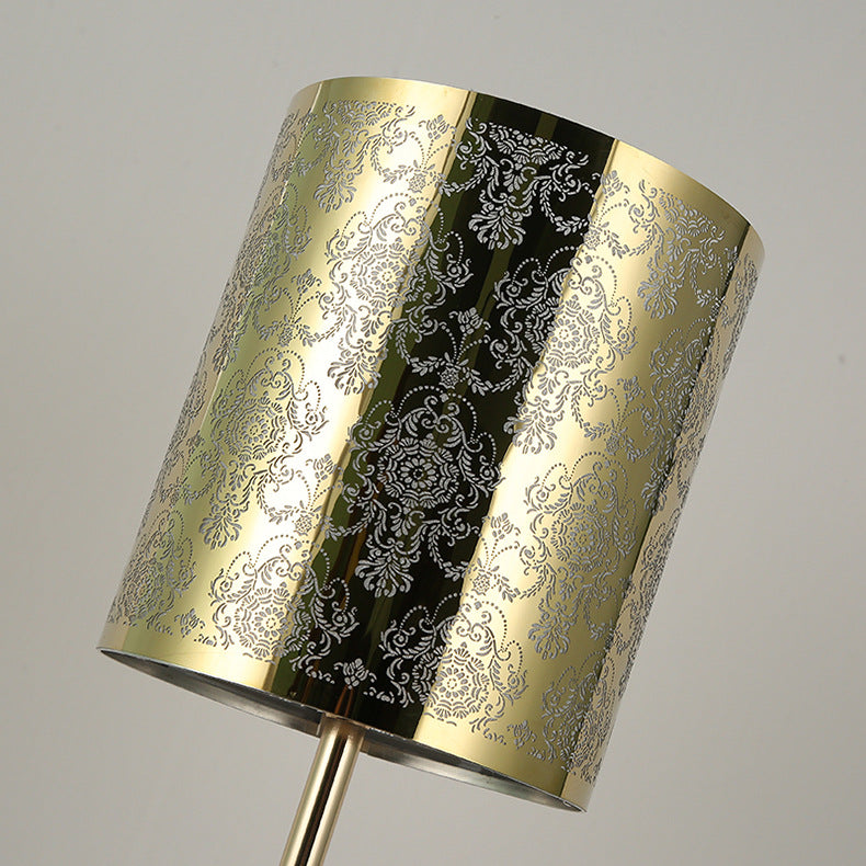 Modern Transitional Metal Stainless Steel &amp; Acrylic Pillar With Forest Roman Pattern 1-Light LED Table Lamp For Bedroom &amp; Study